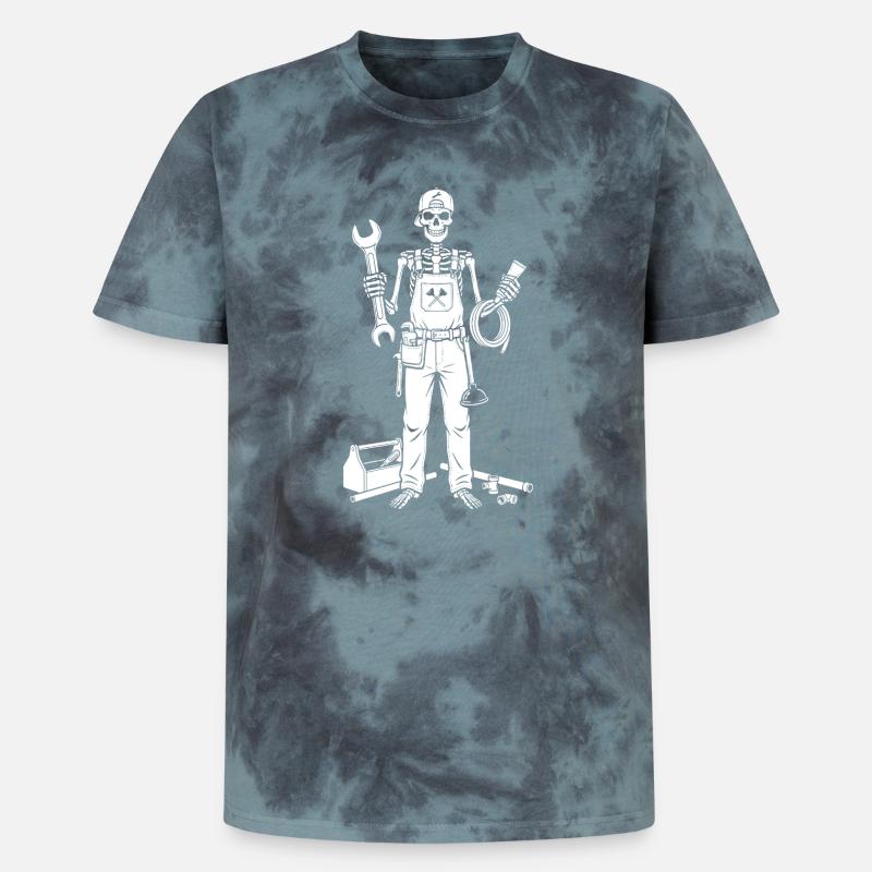 Skeleton Mechanic with Tools - Unisex Premium Tie-Dye T-Shirt - Black/Blue