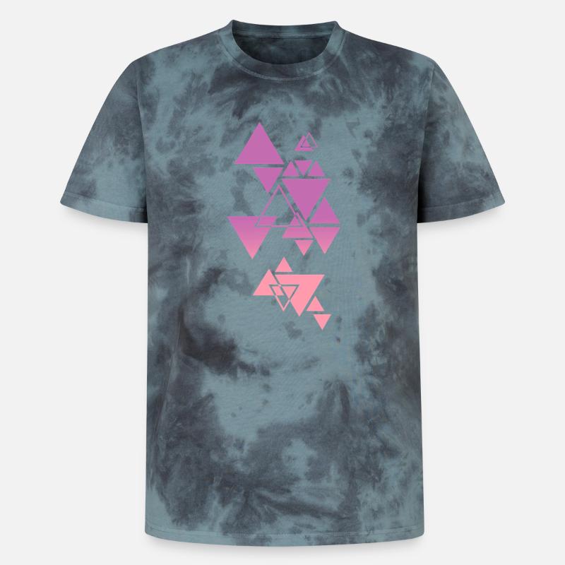 Gradient Triangle Pattern Pink - Unisex Premium Tie-Dye T-Shirt - Black/Blue