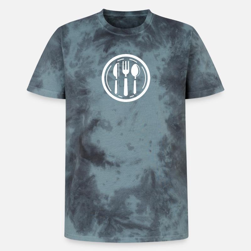 Besteck Messer Gabel Löffel - Unisex Premium Tie Dye T-Shirt - Schwarz/Blau