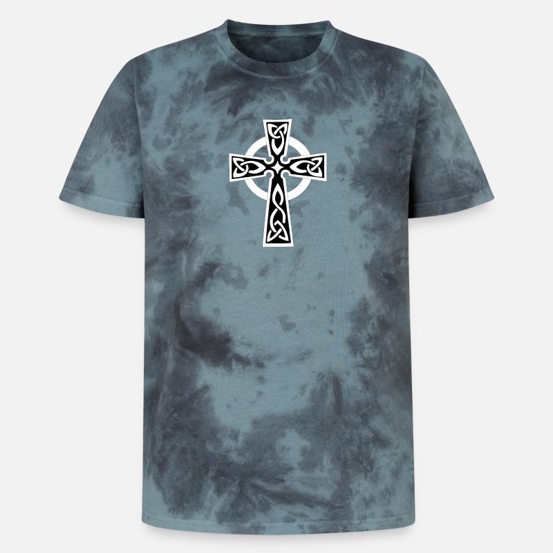 Keltisches oder Keltisches Kreuz weiß - Unisex Premium Tie Dye T-Shirt - Schwarz/Blau