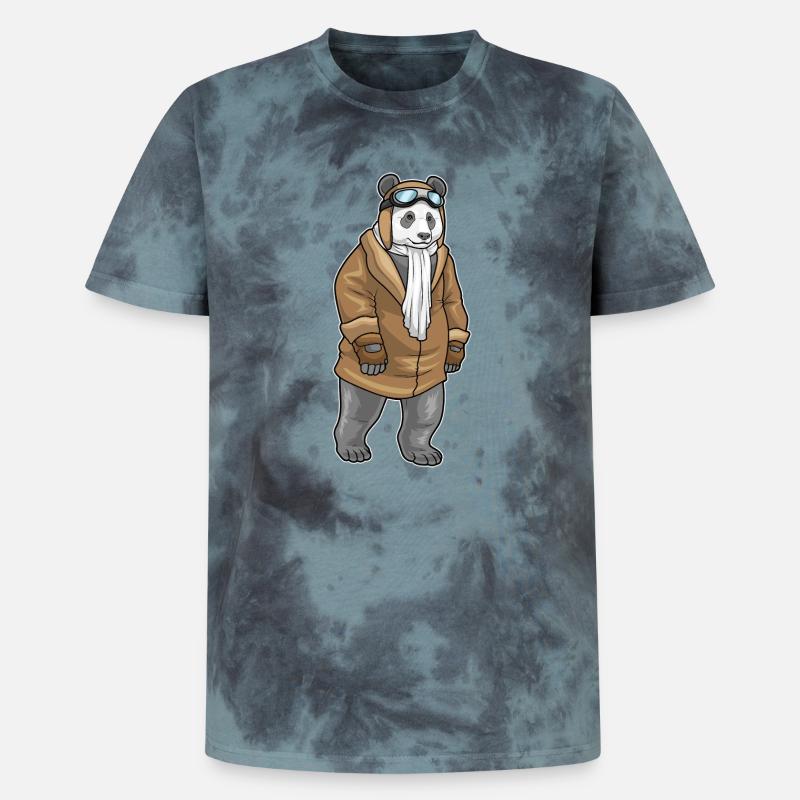 Panda Pilot Cap - Unisex Premium Tie-Dye T-Shirt - Black/Blue