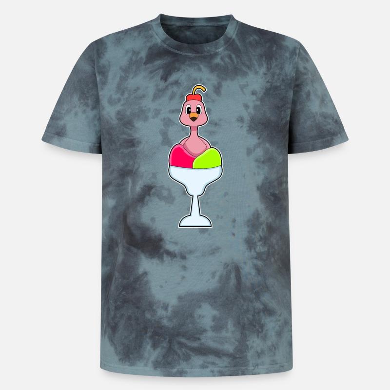 Flamingo Eiscreme Kirsche - Unisex Premium Tie Dye T-Shirt - Schwarz/Blau