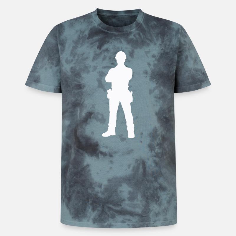 Construction Worker Construction Silhouette - Unisex Premium Tie-Dye T-Shirt - Black/Blue
