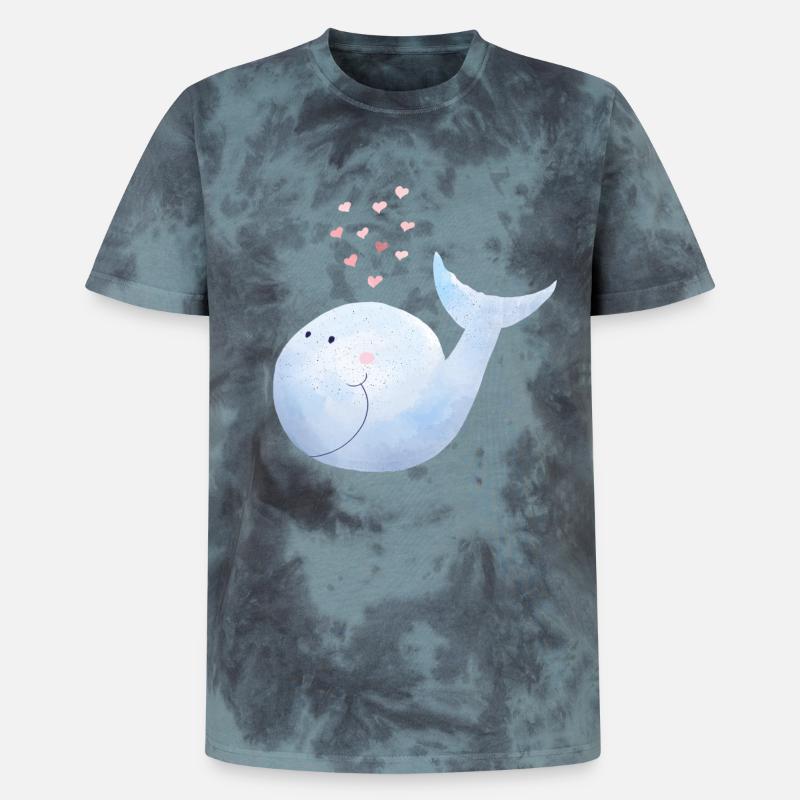 Wal versprüht Herzen I Blauwal Comic - Unisex Premium Tie Dye T-Shirt - Schwarz/Blau