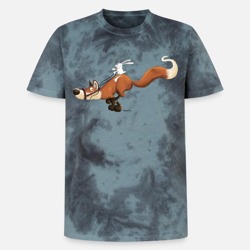 Rabbit riding a fox - Unisex Premium Tie-Dye T-Shirt - Black/Blue