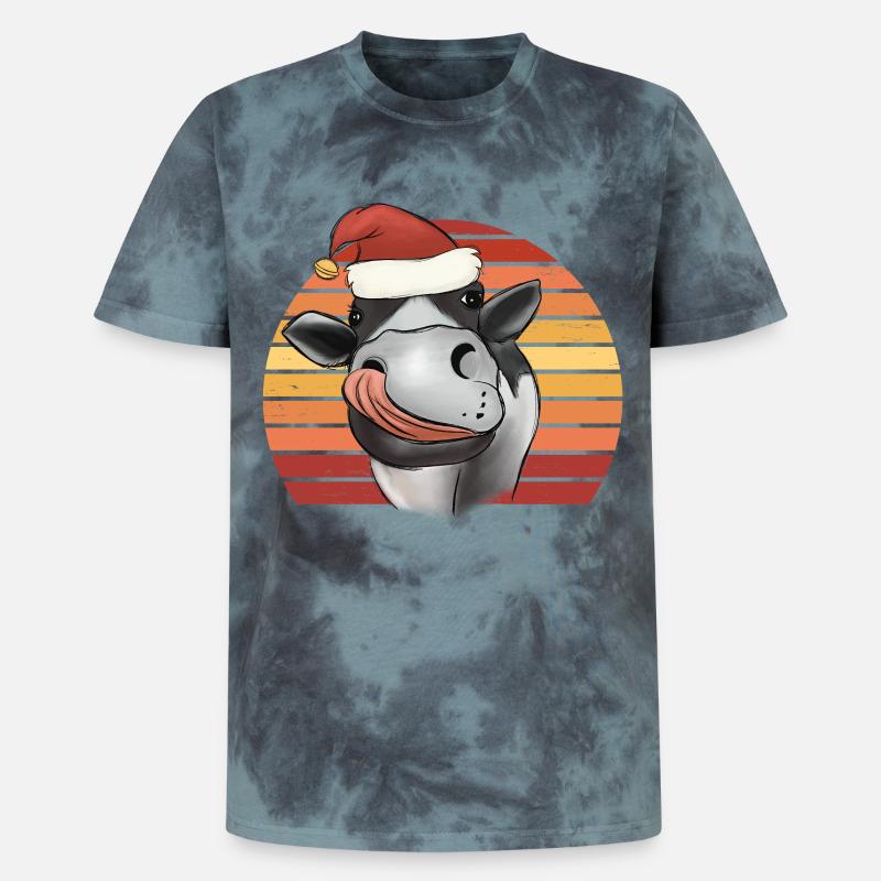 Weihnachtskuh Kuh mit Weihnachtsmütze Retro - Unisex Premium Tie Dye T-Shirt - Schwarz/Blau