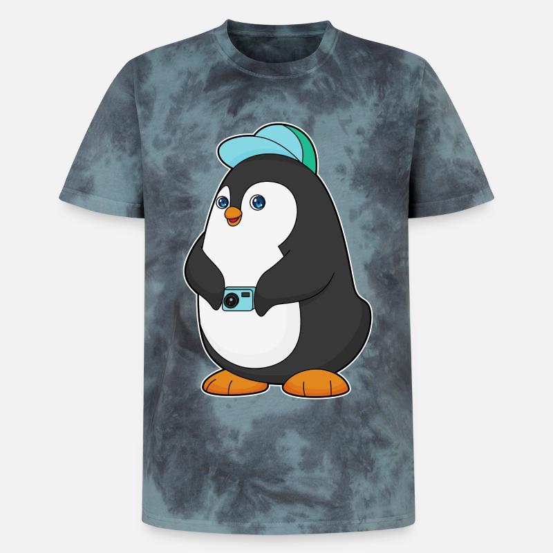 Caméra Pingouin - T-shirt tie-dye premium unisexe - noir/bleu
