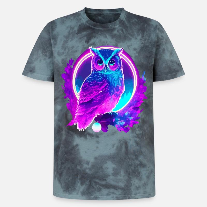 Eule Neon Moon Synthwave - Unisex Premium Tie Dye T-Shirt - Schwarz/Blau