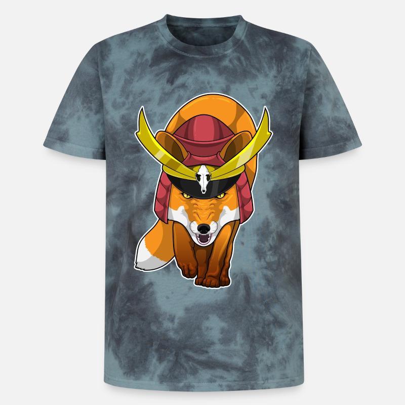 Fuchs Samurai Kampfkunst - Unisex Premium Tie Dye T-Shirt - Schwarz/Blau