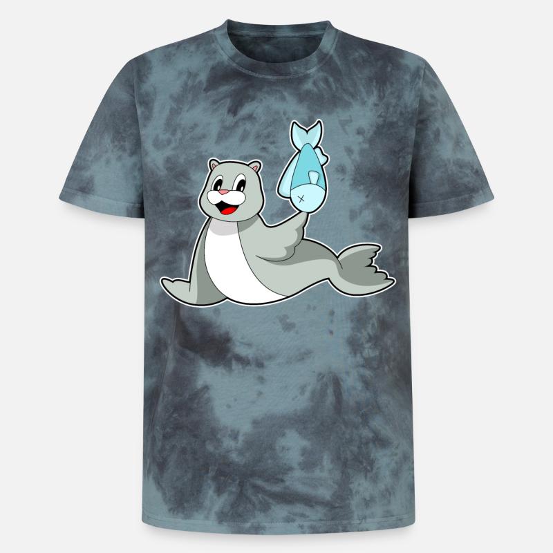 Poisson phoque - T-shirt tie-dye premium unisexe - noir/bleu