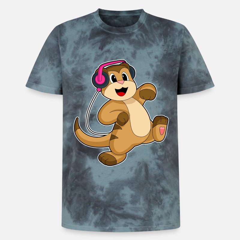 Erdmännchen Kopfhörer Musik - Unisex Premium Tie Dye T-Shirt - Schwarz/Blau