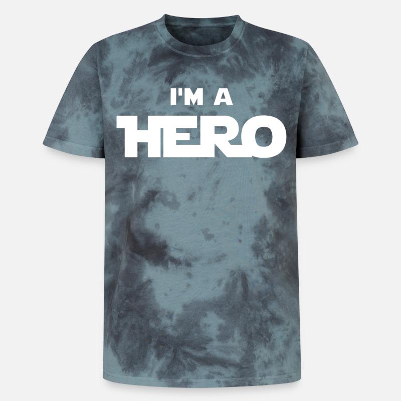Ich bin ein Held (weiß) - Unisex Premium Tie Dye T-Shirt - Schwarz/Blau
