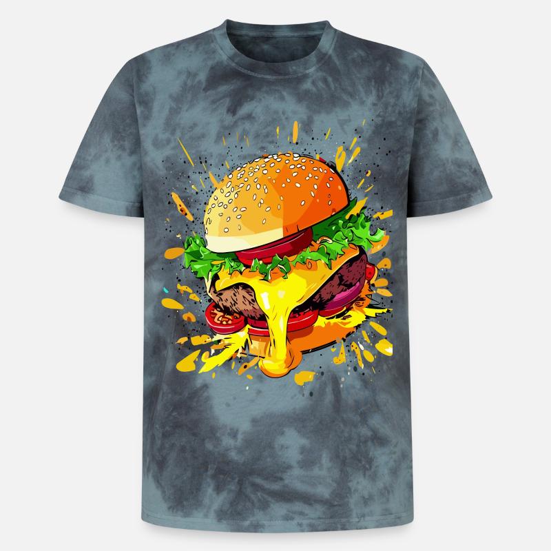 Extra Käse Burger Cheeseburger - Unisex Premium Tie Dye T-Shirt - Schwarz/Blau