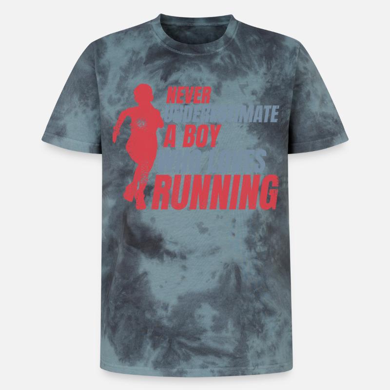 Never underestimate a small runner - Unisex Premium Tie-Dye T-Shirt - Black/Blue