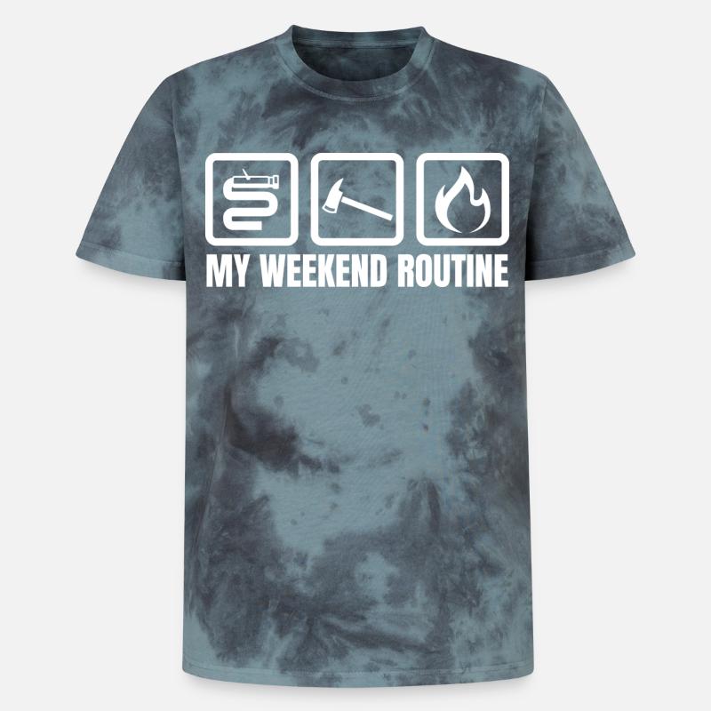 Wochenendroutine Feuerwehr - Unisex Premium Tie Dye T-Shirt - Schwarz/Blau