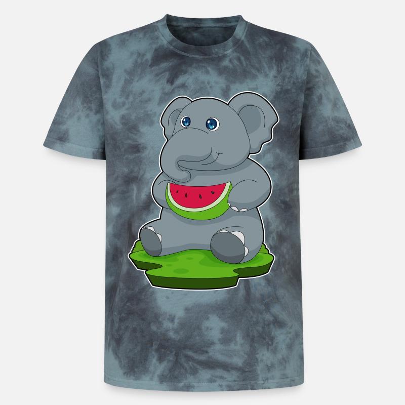 Éléphant Pastèque Fruit - T-shirt tie-dye premium unisexe - noir/bleu