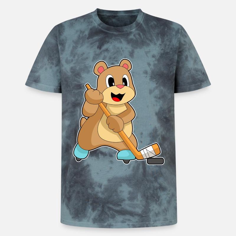 Bär Eishockey Eishockeyschläger - Unisex Premium Tie Dye T-Shirt - Schwarz/Blau