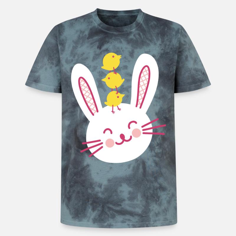 Easter Bunny and Three Cute Chicks - Unisex Premium Tie-Dye T-Shirt - Black/Blue