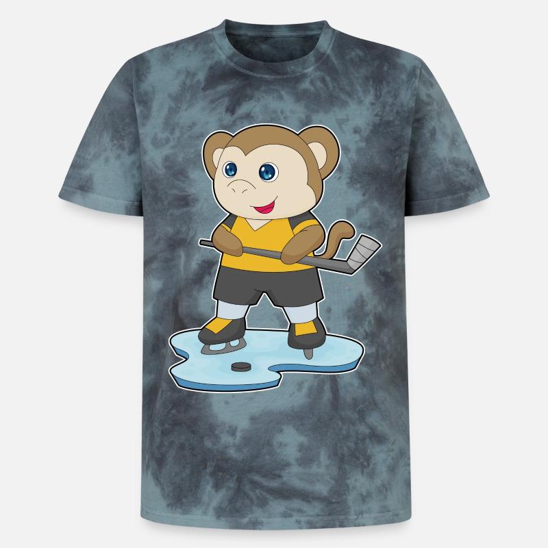 Affe Eishockey Eishockeyschläger - Unisex Premium Tie Dye T-Shirt - Schwarz/Blau