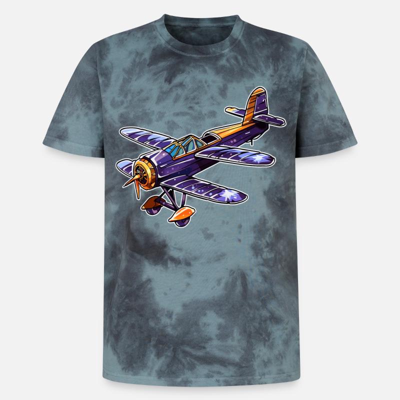 Propeller Plane Comic Look - Unisex Premium Tie-Dye T-Shirt - Black/Blue