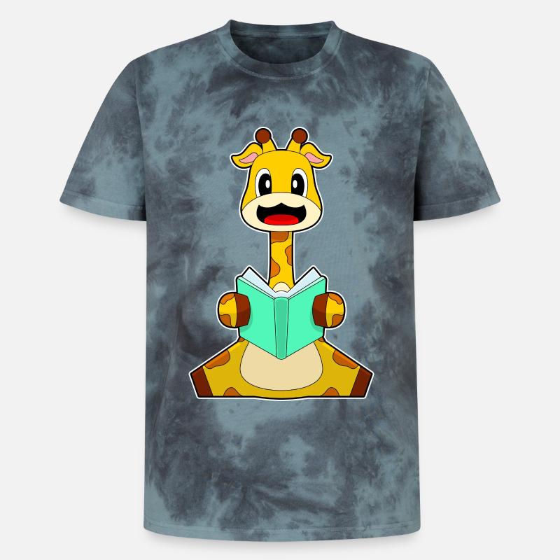 Giraffe Nerd Buch - Unisex Premium Tie Dye T-Shirt - Schwarz/Blau
