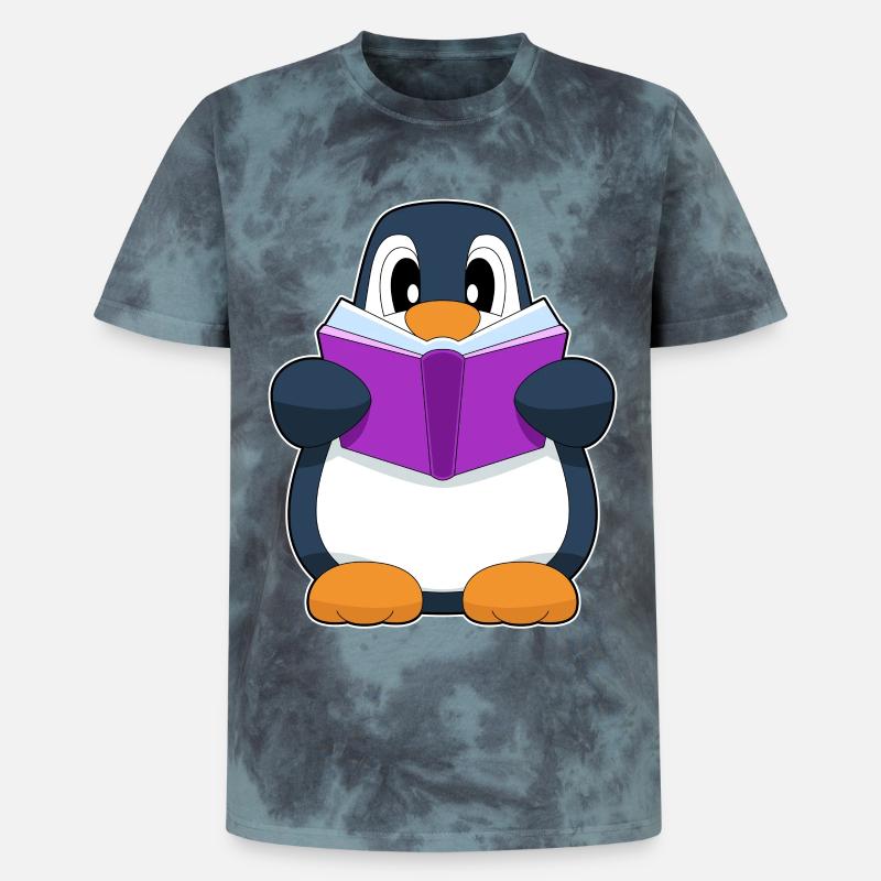 Pinguin Nerd Buch - Unisex Premium Tie Dye T-Shirt - Schwarz/Blau