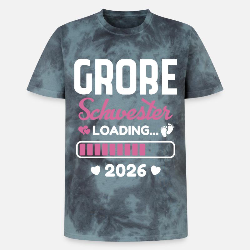 Große Schwester 2026 Loading - Unisex Premium Tie Dye T-Shirt - Schwarz/Blau