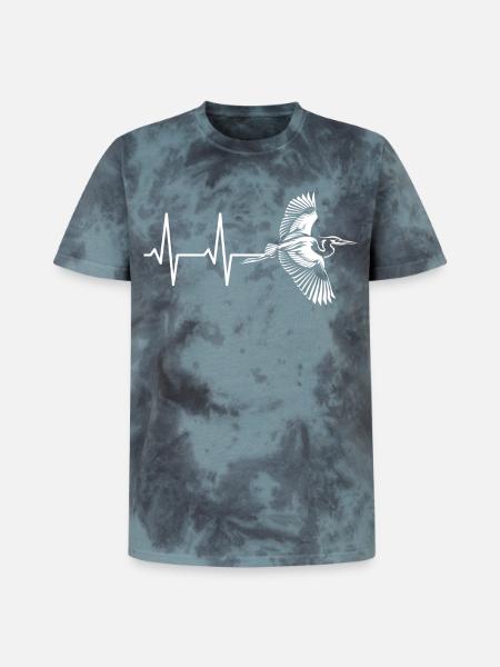 Vogel im Herzschlag Design - Unisex Premium Tie Dye T-Shirt - Schwarz/Blau
