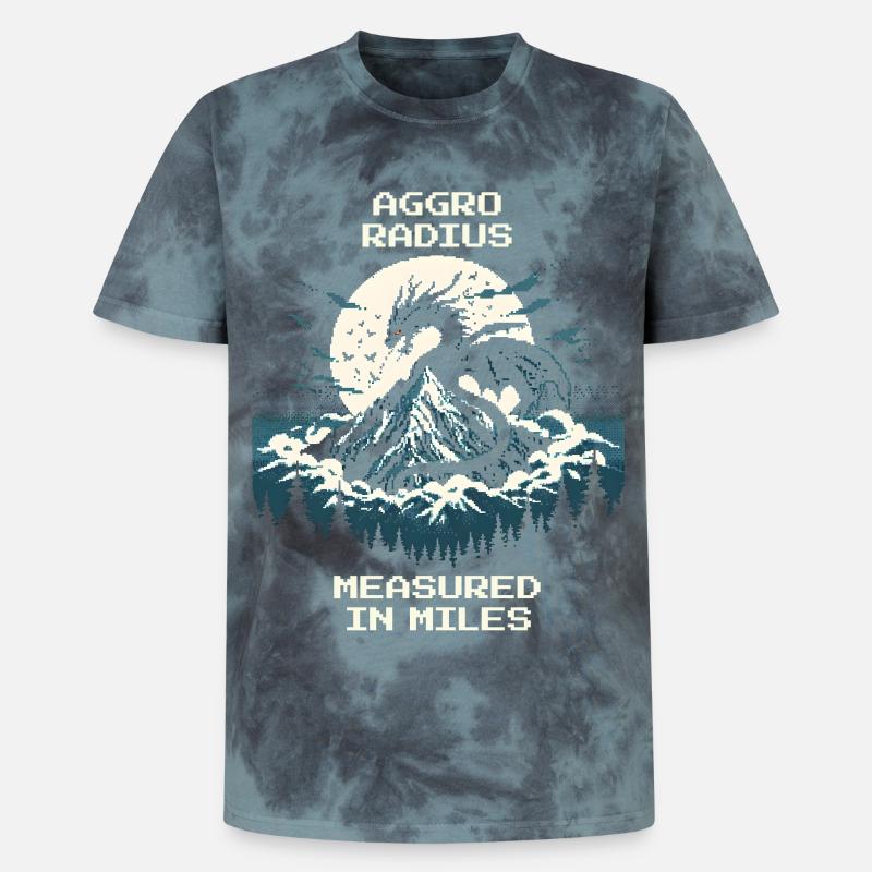 Aggro-Radius | Retro Drache Pixel Art - Unisex Premium Tie Dye T-Shirt - Schwarz/Blau