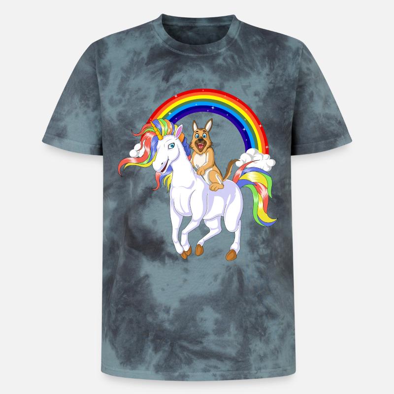 Deutscher Schäferhund Einhorn - Unisex Premium Tie Dye T-Shirt - Schwarz/Blau