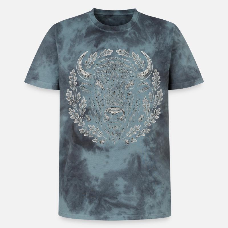 Europäischer Bison mit Eichenkranz Kunst - Unisex Premium Tie Dye T-Shirt - Schwarz/Blau