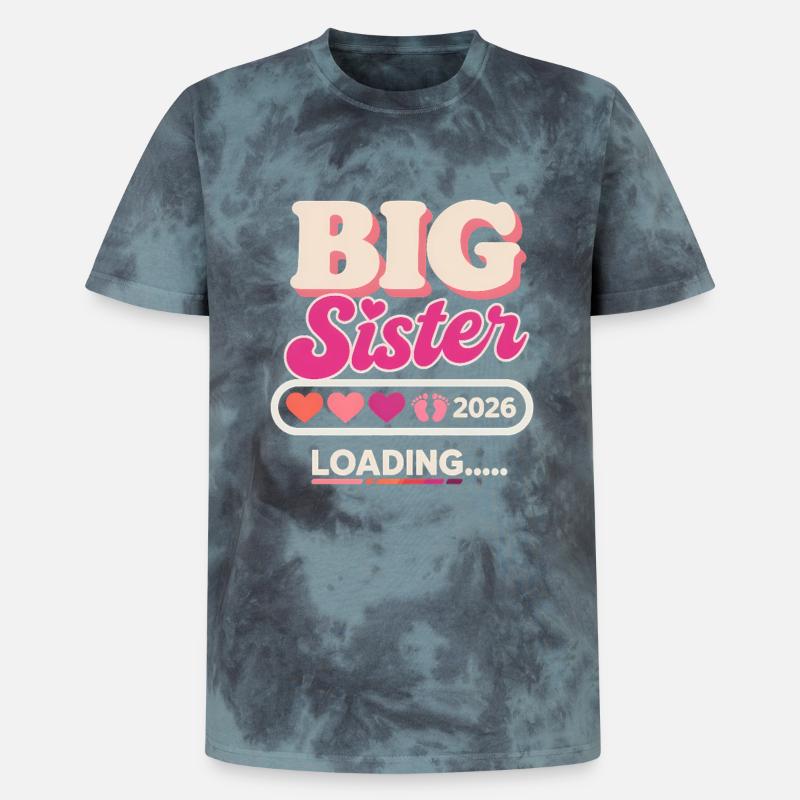 Große Schwester Loading 2026 - Unisex Premium Tie Dye T-Shirt - Schwarz/Blau