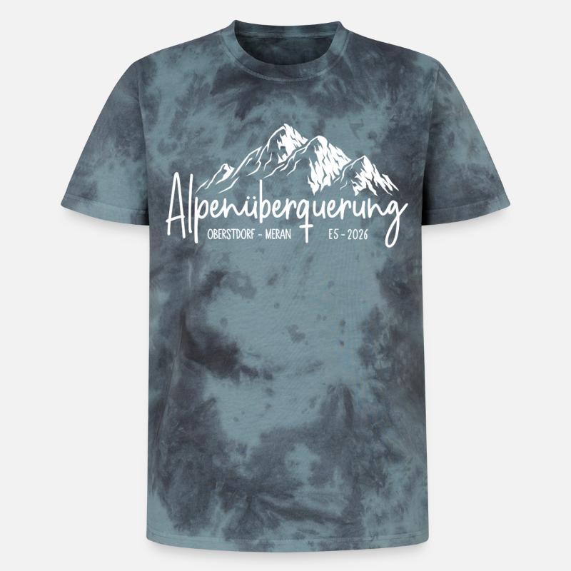 Alpenüberquerung 2026 E5 Oberstdorf Meran - Unisex Premium Tie Dye T-Shirt - Schwarz/Blau