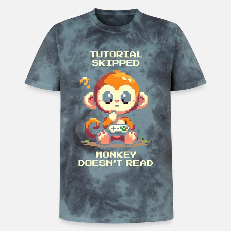 Tutorial skipped – Monkey doesn't read | Noob humor - Unisex Premium Tie-Dye T-Shirt - Black/Blue