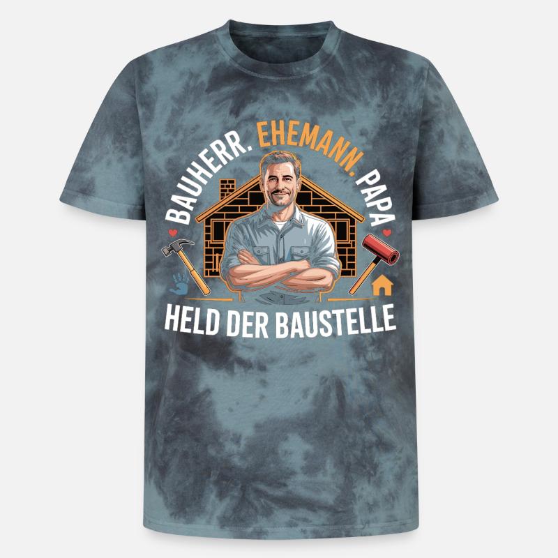 Held der Baustelle – Papa, Ehemann & Bauherr - Unisex Premium Tie Dye T-Shirt - Schwarz/Blau