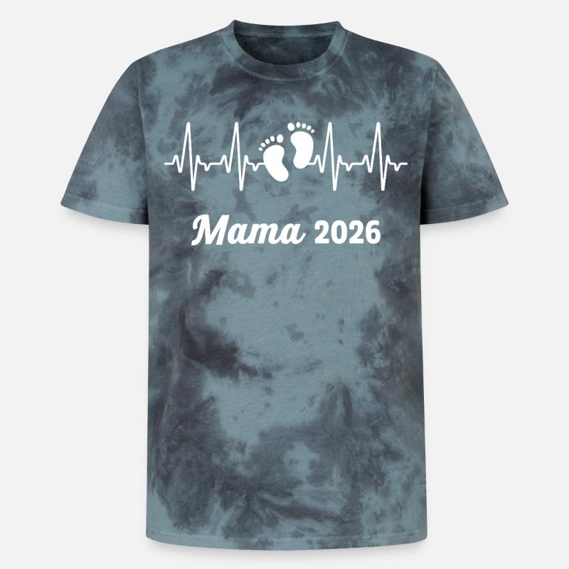 Mama 2026 Loading Werdender Mutter Herzschlag - Unisex Premium Tie Dye T-Shirt - Schwarz/Blau