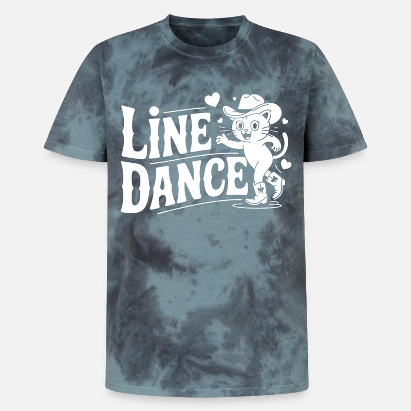 Line Dance Katze Silhouette - Unisex Premium Tie Dye T-Shirt - Schwarz/Blau