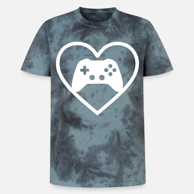 Heart Gaming – Stylized Controller Design - Unisex Premium Tie-Dye T-Shirt - Black/Blue