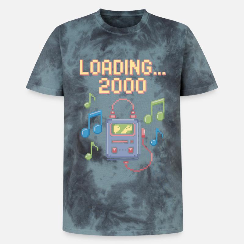 Retro Pixel Design – Loading 2000 - Unisex Premium Tie-Dye T-Shirt - Black/Blue