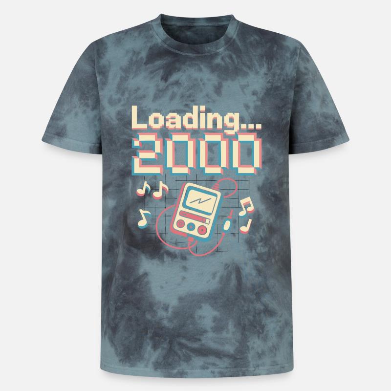 Y2K Pixel Design – Loading 2000 - Unisex Premium Tie-Dye T-Shirt - Black/Blue