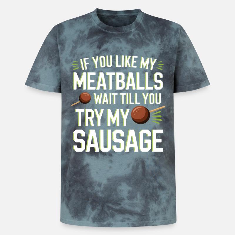 Fleischbällchen Witz: Versuch die Wurst - Unisex Premium Tie Dye T-Shirt - Schwarz/Blau