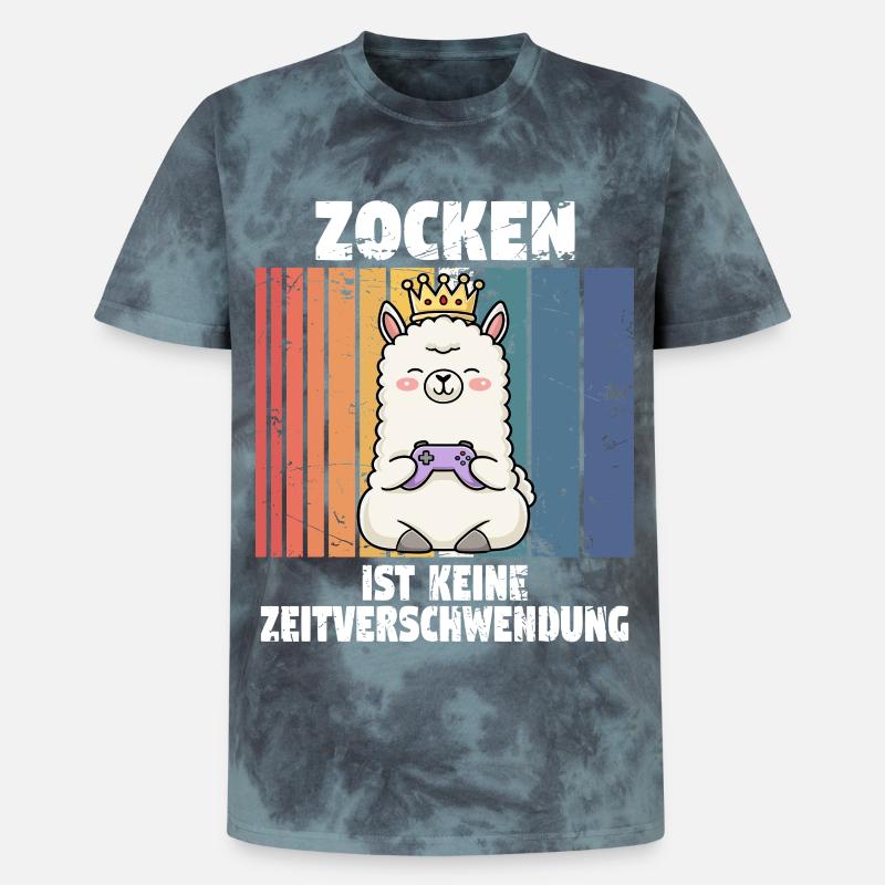 Lama zocken controller - Unisex Premium Tie Dye T-Shirt - Schwarz/Blau