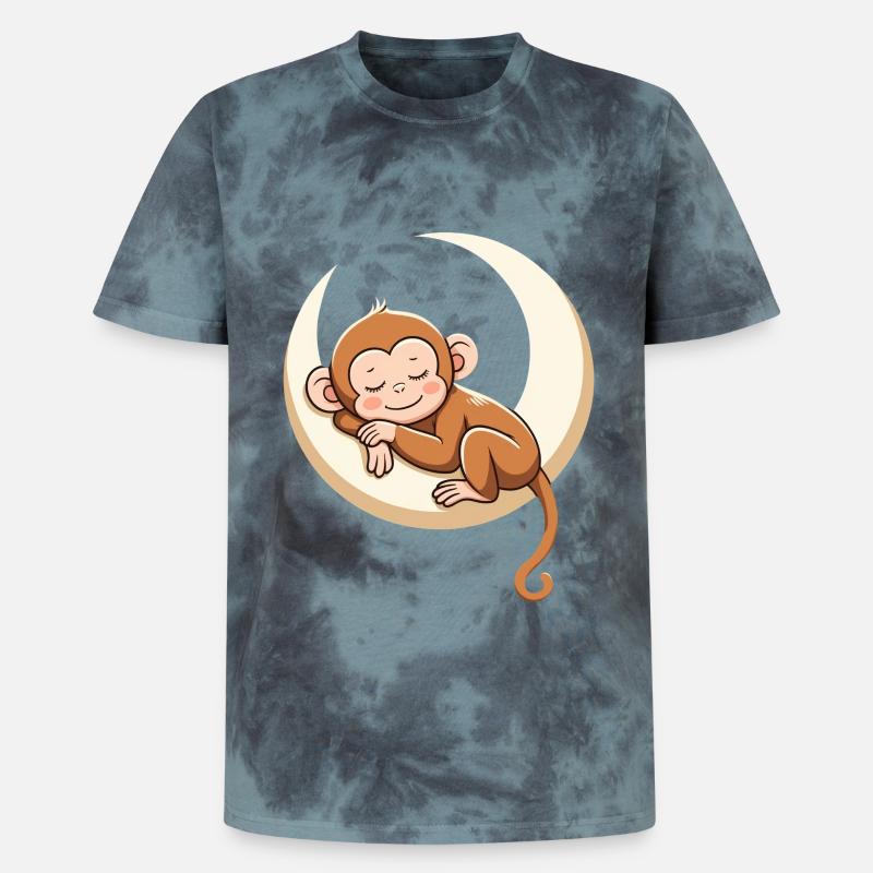 Sleeping monkey on moon pillow - Unisex Premium Tie-Dye T-Shirt - Black/Blue