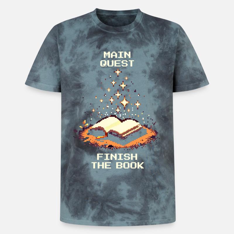 Hauptquest: Buch beenden | Lesemotivation - Unisex Premium Tie Dye T-Shirt - Schwarz/Blau