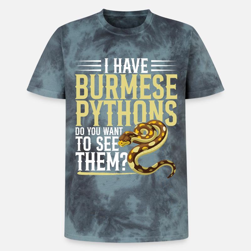 Burmesische Python HDE Schlangen-Stofftier-Reptil - Unisex Premium Tie Dye T-Shirt - Schwarz/Blau