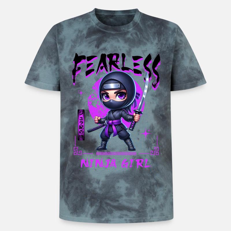 Ninja Mädchen Chibi mit Katana - Unisex Premium Tie Dye T-Shirt - Schwarz/Blau