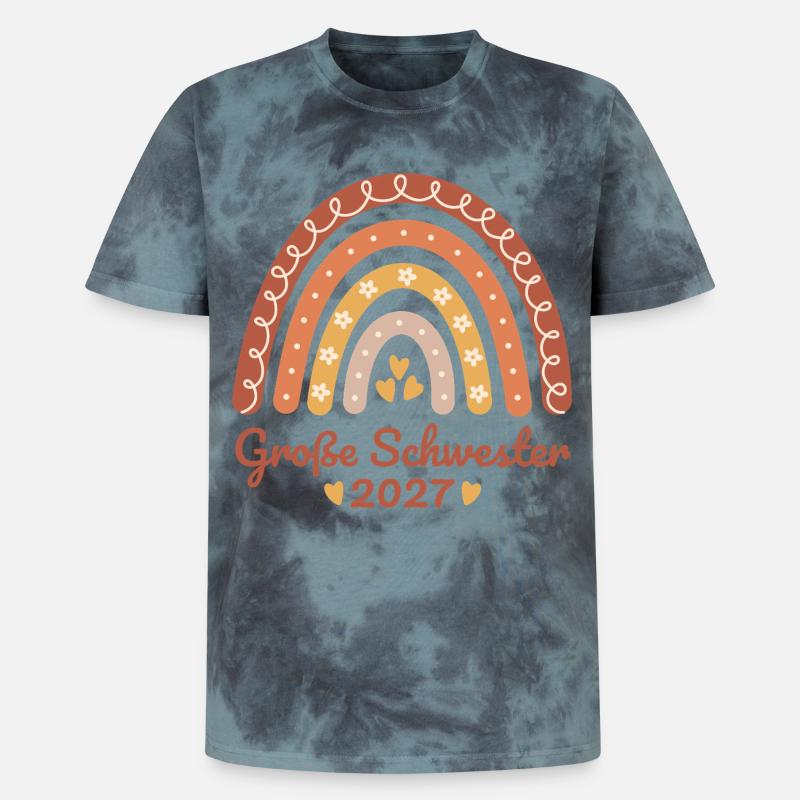 Große Schwester 2027 Boho Regenbogen - Unisex Premium Tie Dye T-Shirt - Schwarz/Blau