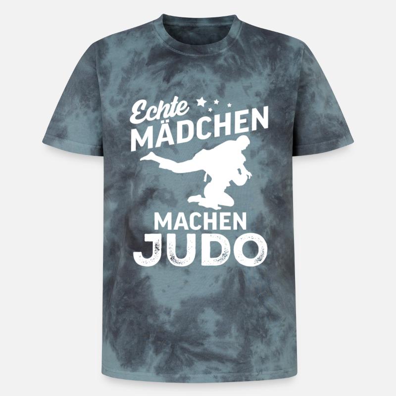 echte maedchen machen judo  - Unisex Premium Tie Dye T-Shirt - Schwarz/Blau