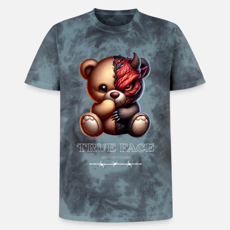 Doppelgesicht Bär: süß trifft Dämonisch - Unisex Premium Tie Dye T-Shirt - Schwarz/Blau
