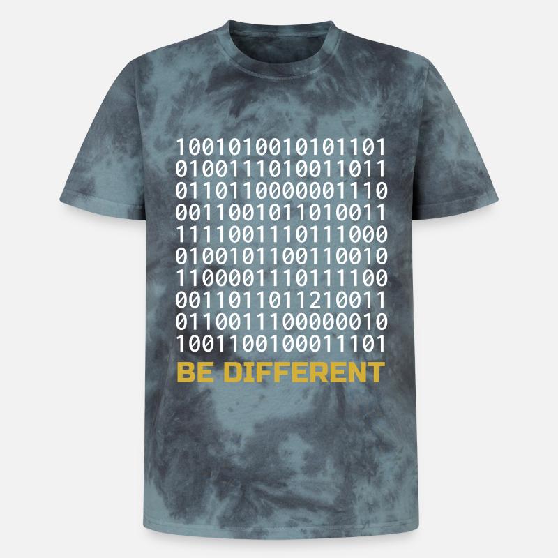 Be Different: Binäres Muster mit Botschaft - Unisex Premium Tie Dye T-Shirt - Schwarz/Blau